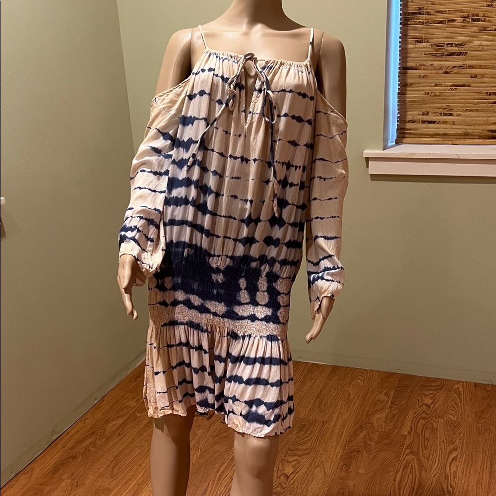 Elan Cream and Navy Tie-Dye Off-Shoulder Dress Size XL
